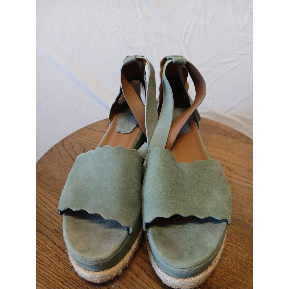 Chloe Sage Green Suede Espadrille Platform Wedges - Picture 2 of 9